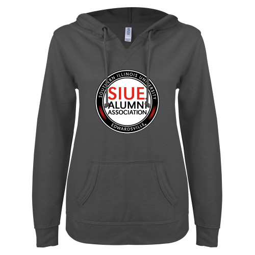 Main Image for  ENZA Womens Dark Heather V Notch Raw Edge Fleece Hoodie