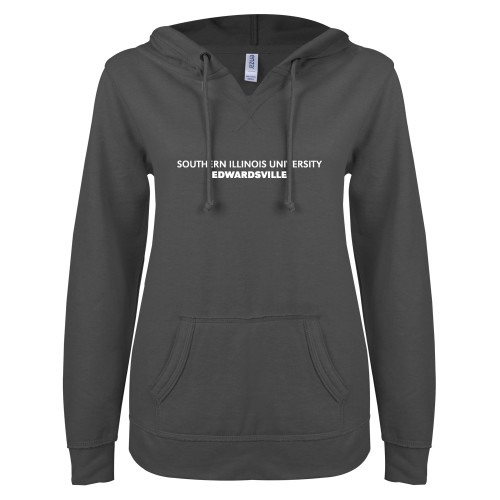 Main Image for  ENZA Womens Dark Heather V Notch Raw Edge Fleece Hoodie