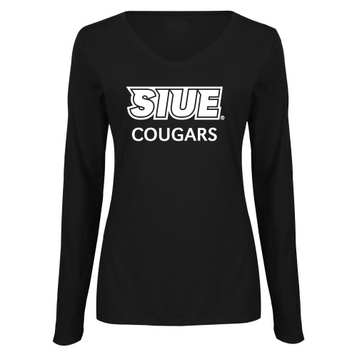  Womens Black Long Sleeve V Neck Tee  - SIUE Cougars