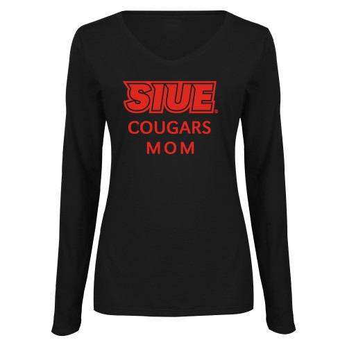  Womens Black Long Sleeve V Neck Tee  - SIUE Mom