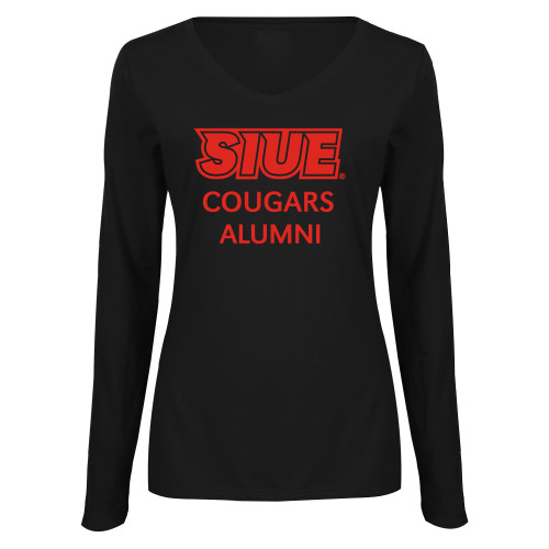  Womens Black Long Sleeve V Neck Tee  - SIUE Alumni