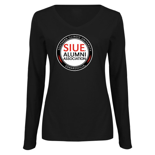  Womens Black Long Sleeve V Neck Tee  - SIUE Alumni Association