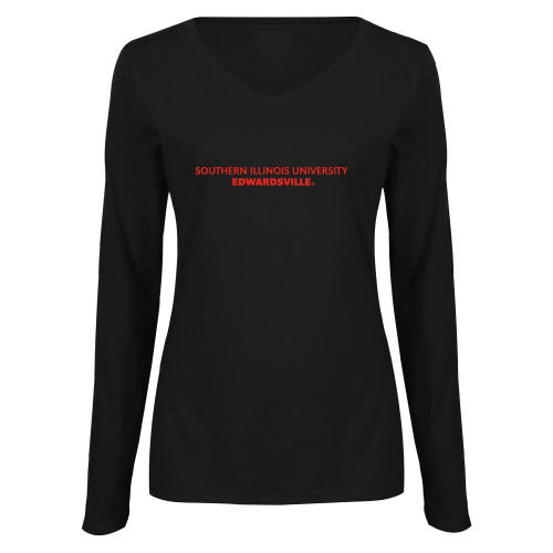  Womens Black Long Sleeve V Neck Tee  - Southern Illinois University Edwardsville
