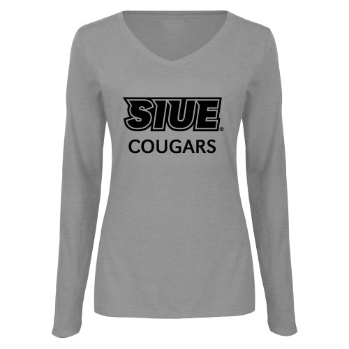  Womens Grey Long Sleeve V Neck Tee  - SIUE Cougars