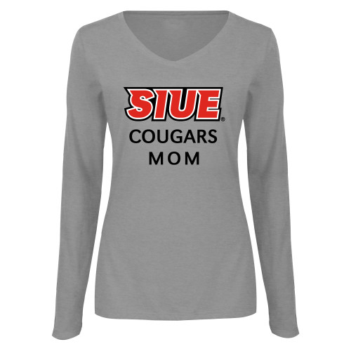  Womens Grey Long Sleeve V Neck Tee  - SIUE Mom