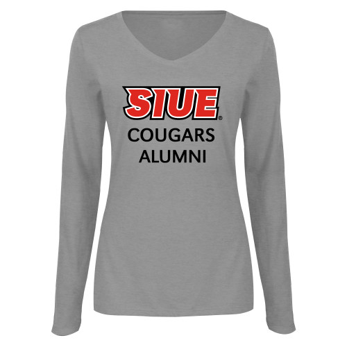  Womens Grey Long Sleeve V Neck Tee  - SIUE Alumni