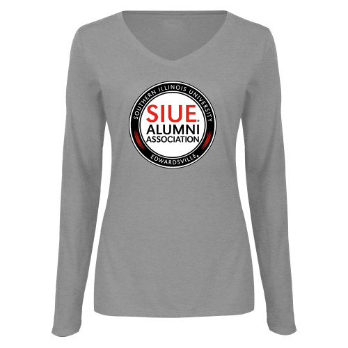  Womens Grey Long Sleeve V Neck Tee  - SIUE Alumni Association