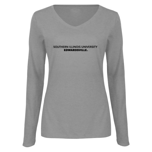  Womens Grey Long Sleeve V Neck Tee  - Southern Illinois University Edwardsville