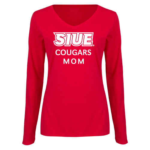  Womens Red Long Sleeve V Neck Tee  - SIUE Mom