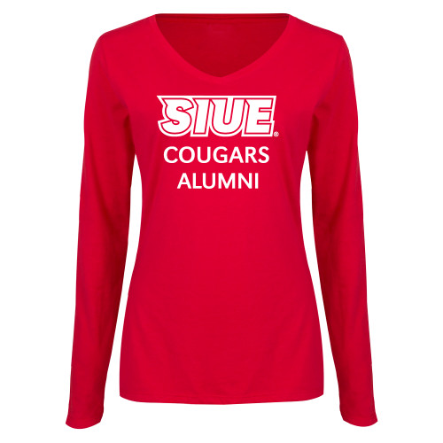  Womens Red Long Sleeve V Neck Tee  - SIUE Alumni