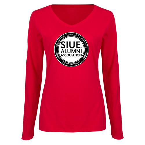 Womens Red Long Sleeve V Neck Tee  - SIUE Alumni Association