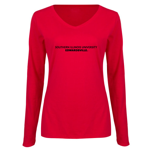  Womens Red Long Sleeve V Neck Tee  - Southern Illinois University Edwardsville