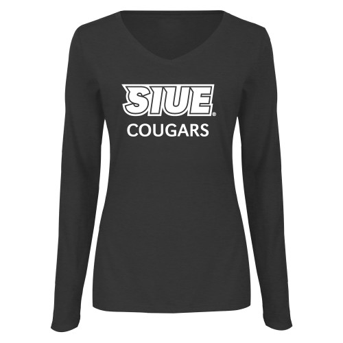  Womens Dark Heather Long Sleeve V Neck Tee  - SIUE Cougars
