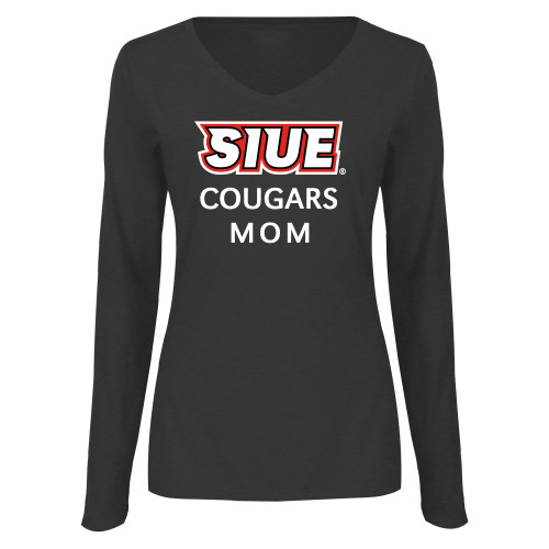  Womens Dark Heather Long Sleeve V Neck Tee  - SIUE Mom