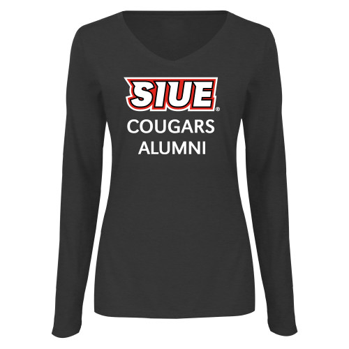  Womens Dark Heather Long Sleeve V Neck Tee  - SIUE Alumni