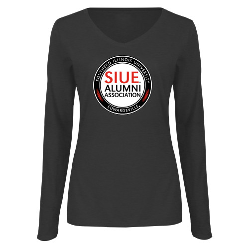  Womens Dark Heather Long Sleeve V Neck Tee  - SIUE Alumni Association