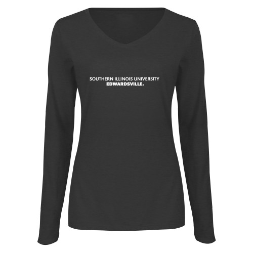  Womens Dark Heather Long Sleeve V Neck Tee  - Southern Illinois University Edwardsville