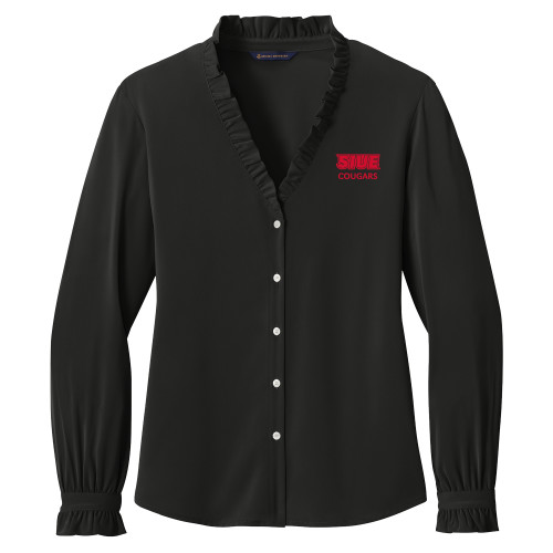  Brooks Brothers Womens Black Long Sleeve Ruffle Collar Blouse - SIUE Cougars