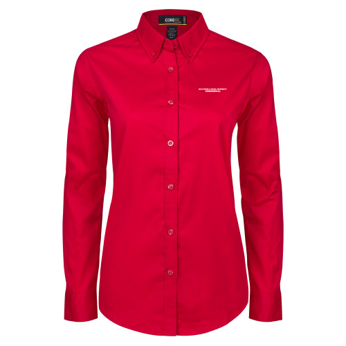  Womens Red Twill Button Down Long Sleeve  - Southern Illinois University Edwardsville