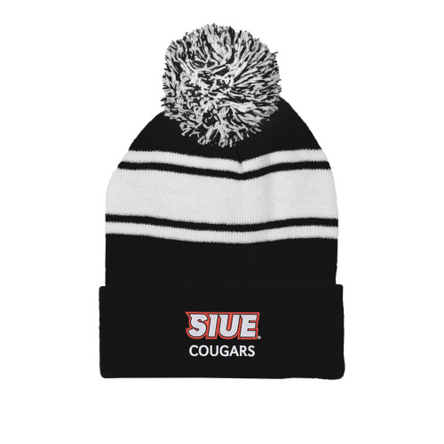  Black/White Two Tone Knit Pom Beanie w/Cuff - SIUE Cougars