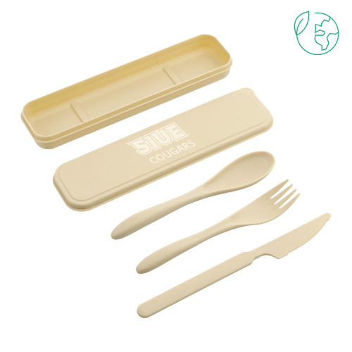  Bamboo Fiber Beige Cutlery Set - SIUE Cougars Engraved