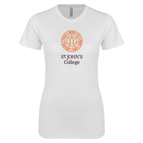  Next Level Womens White Boyfriend Tee - Seal with College Name