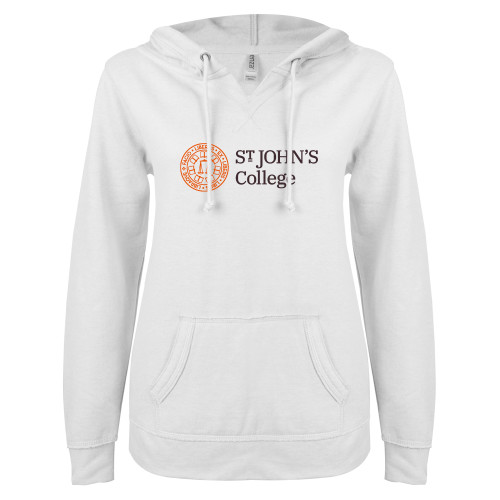  ENZA Womens White V Notch Raw Edge Fleece Hoodie - Lock Up Horizontal