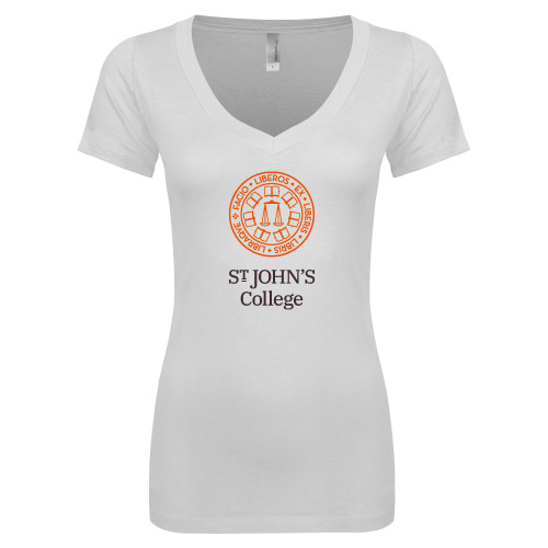  Next Level Womens White Ideal V Tee - Seal with College Name