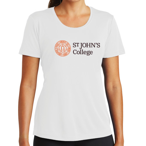  Womens White Performance Tee - Lock Up Horizontal
