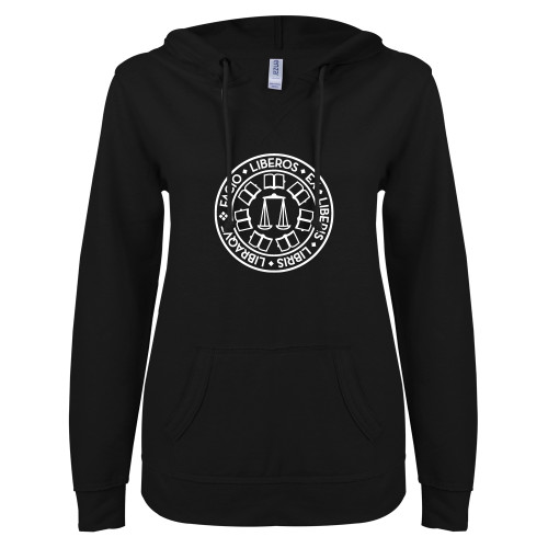 Main Image for  ENZA Womens Black V Notch Raw Edge Fleece Hoodie