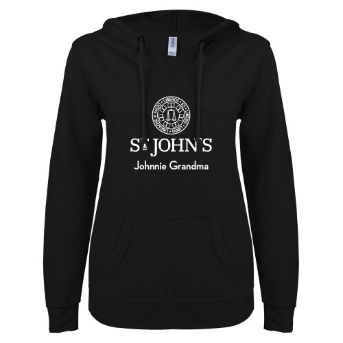 ENZA Womens Black V Notch Raw Edge Fleece Hoodie - Johnnie Grandma