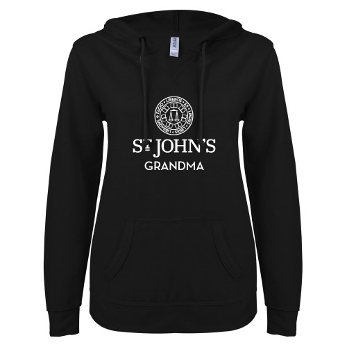  ENZA Womens Black V Notch Raw Edge Fleece Hoodie - Grandma