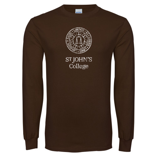  Brown Long Sleeve T Shirt - Seal Lockup Distressed