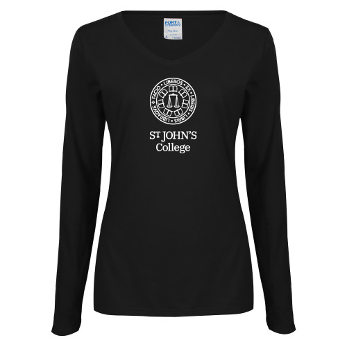  Womens Black Long Sleeve V Neck Tee  - Seal with College Name