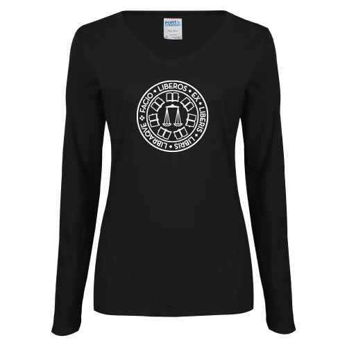  Womens Black Long Sleeve V Neck Tee  - Seal