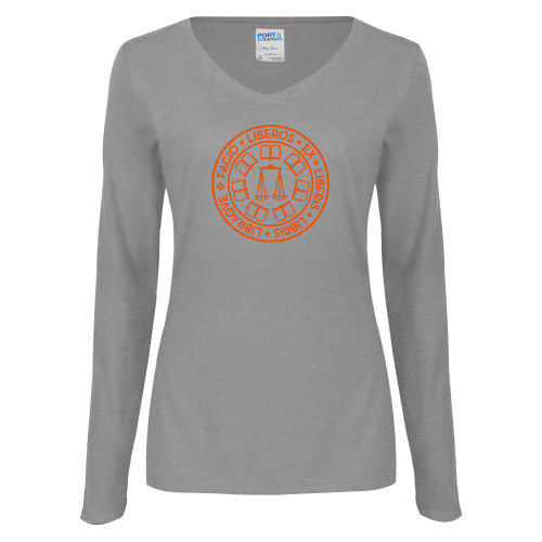  Womens Grey Long Sleeve V Neck Tee  - Seal