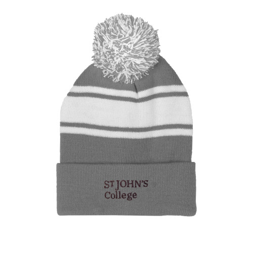  Grey/White Two Tone Knit Pom Beanie w/Cuff - St Johns College