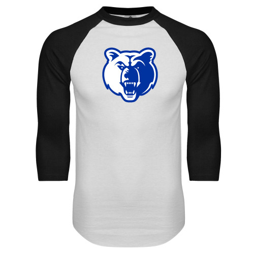  White/Black Raglan Baseball T Shirt - Bear Head