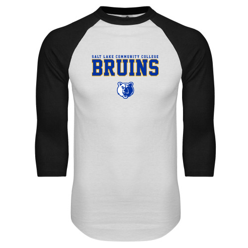  White/Black Raglan Baseball T Shirt - Stacked w Bear Head