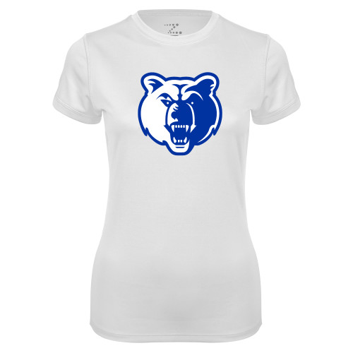  Womens White Performance Tee - Bear Head