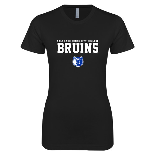  Next Level Womens Black Boyfriend Tee - Stacked w Bear Head