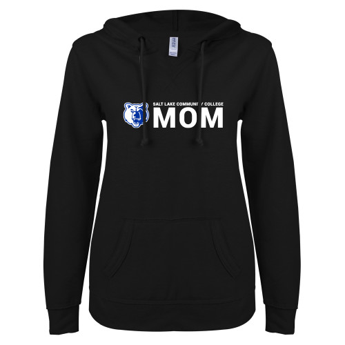  ENZA Womens Black V Notch Raw Edge Fleece Hoodie - Mom