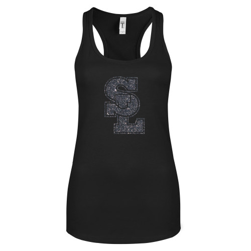  Next Level Womens Black Racerback Tank  - F Graphite Soft Glitter