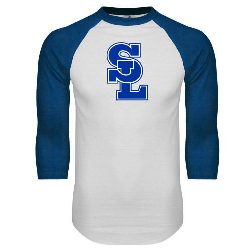  White/Royal Raglan Baseball T Shirt - Primary Mark