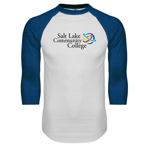  White/Royal Raglan Baseball T Shirt - Instituitonal Mark