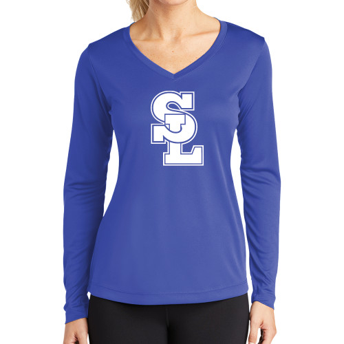  Womens Royal Performance Long Sleeve V Neck Shirt - Primary Mark