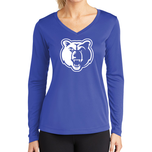  Womens Royal Performance Long Sleeve V Neck Shirt - Bear Head
