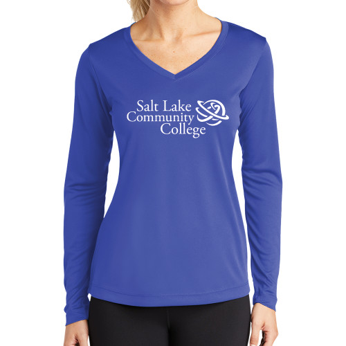  Womens Royal Performance Long Sleeve V Neck Shirt - Instituitonal Mark