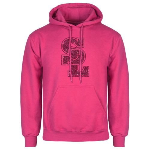  Womens Fuchsia Fleece Hoodie - M Hot Pink Glitter