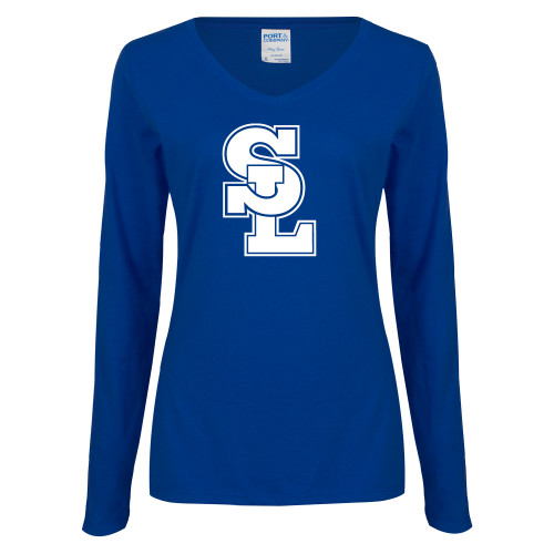  Womens Royal Long Sleeve V Neck Tee  - Primary Mark